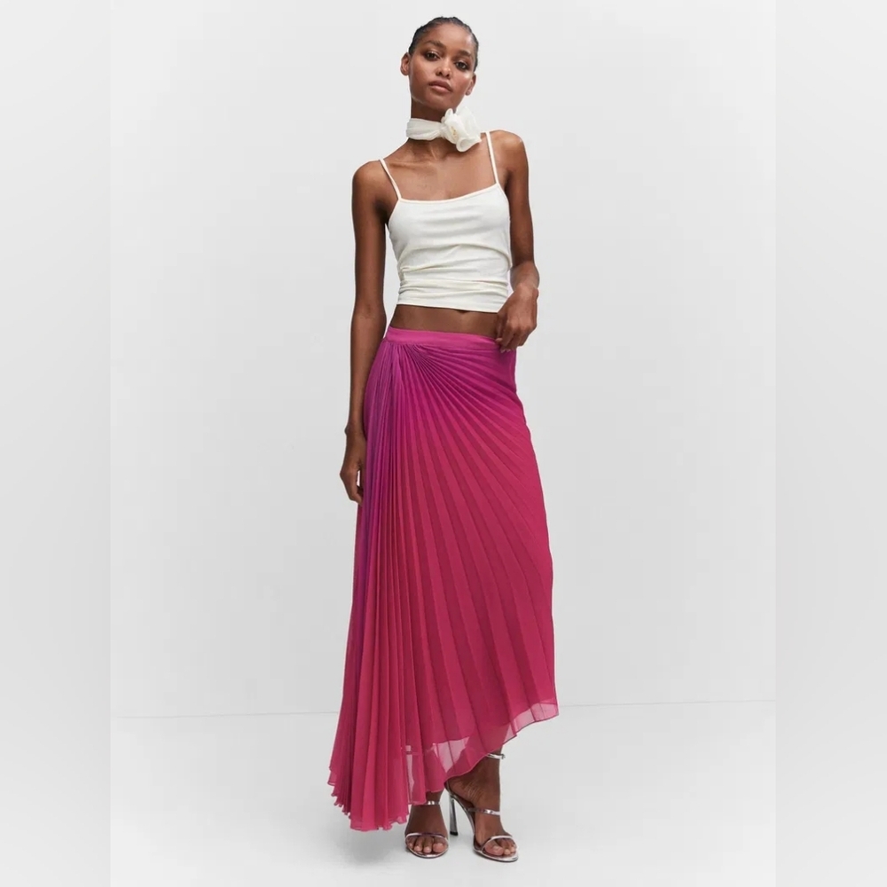 NWT Mango Fuchsia Pleated Maxi Skirt SIZE 8